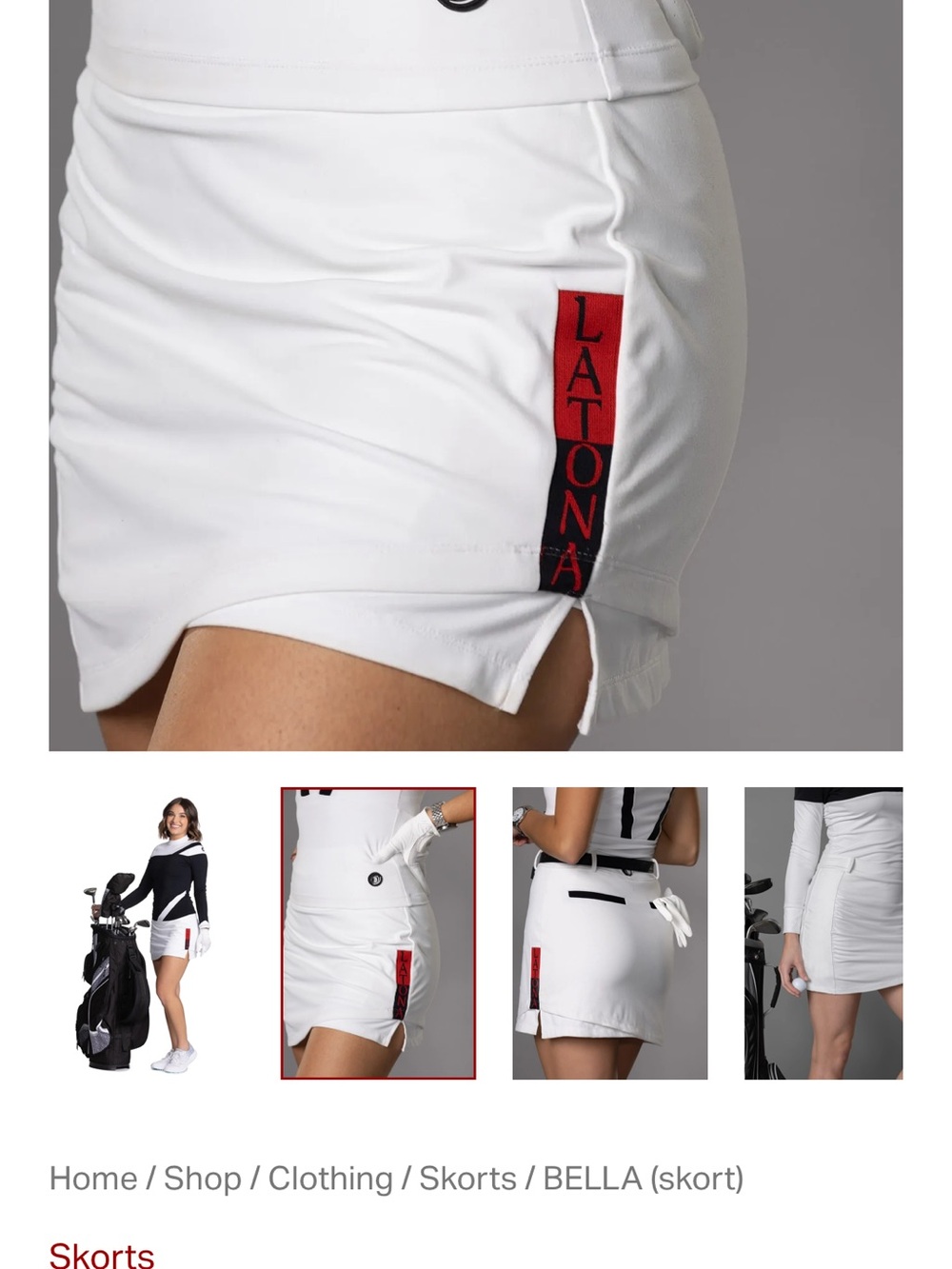 LATONA Bella White Athletic skort tee holder & cellphone pocket